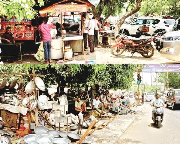 गढ़ रोड पर ग्रीन बेल्ट को कब्जा कर खड़े कर लिए दुकानें व होटल