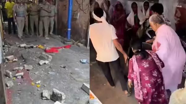 बांकेबिहारी मंदिर के पास छज्जा गिरा, नौ घायल